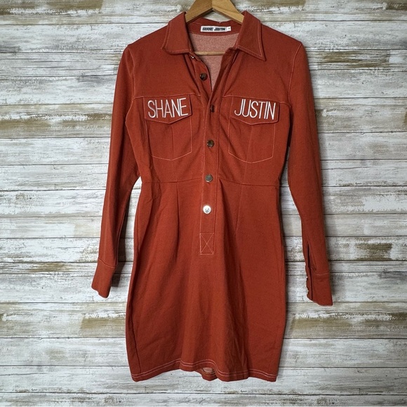 Shane Justin Women’s Orange Button Up Long Sleeve Dress size Medium - Picture 1 of 9
